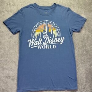 Walt Disney‎ World Graphic T Shirt Blue Castle Logo Short Sleeve Women's Size S